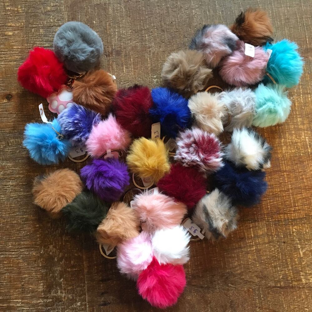 Faux Fur Pom Pom Keychain Bag Charms Assorted Wholesale LOT OF 30 Purse Charm